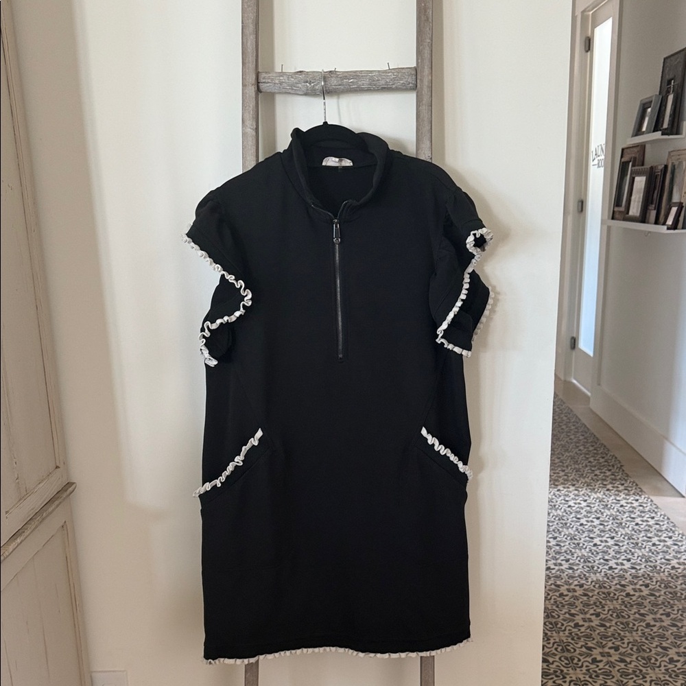Entro Black Dress with White Ruffle Accents